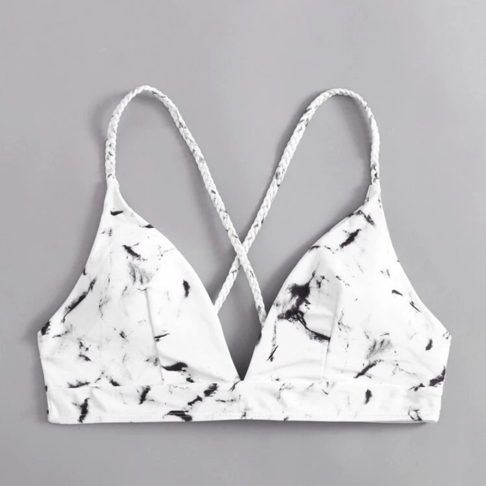 Marble Pattern Lace-up Bikini Top